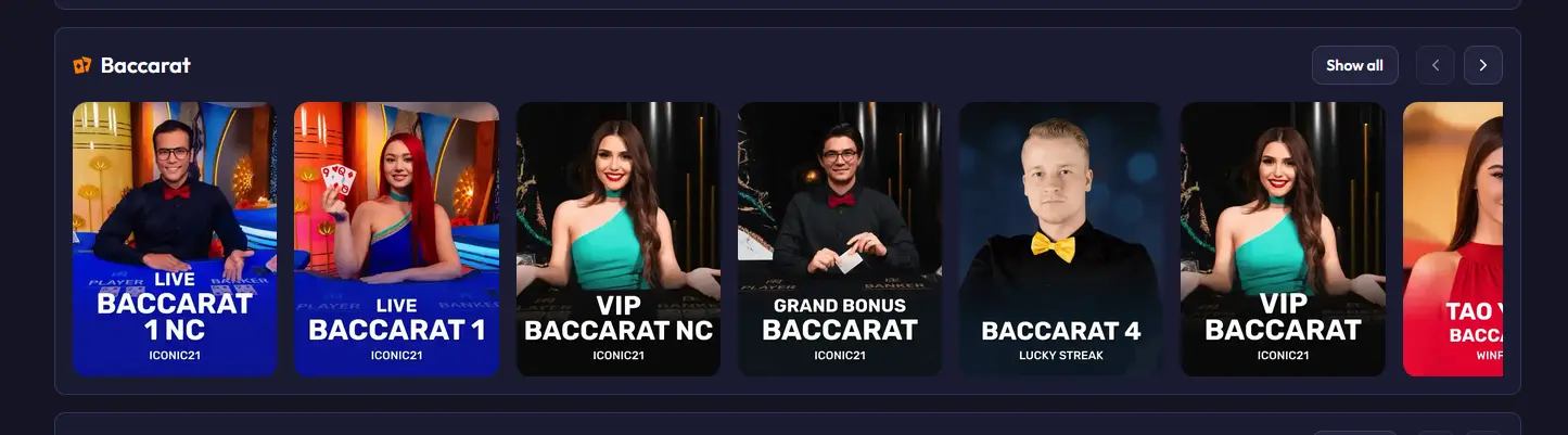 Spinrise live baccarat tables with speed and standard formats
