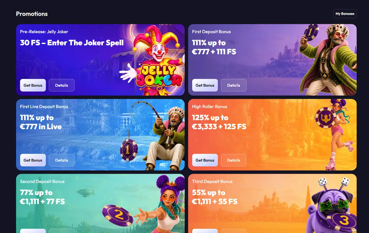 Spinrise Casino promotions page listing welcome, live and deposit bonuses for Canadian players