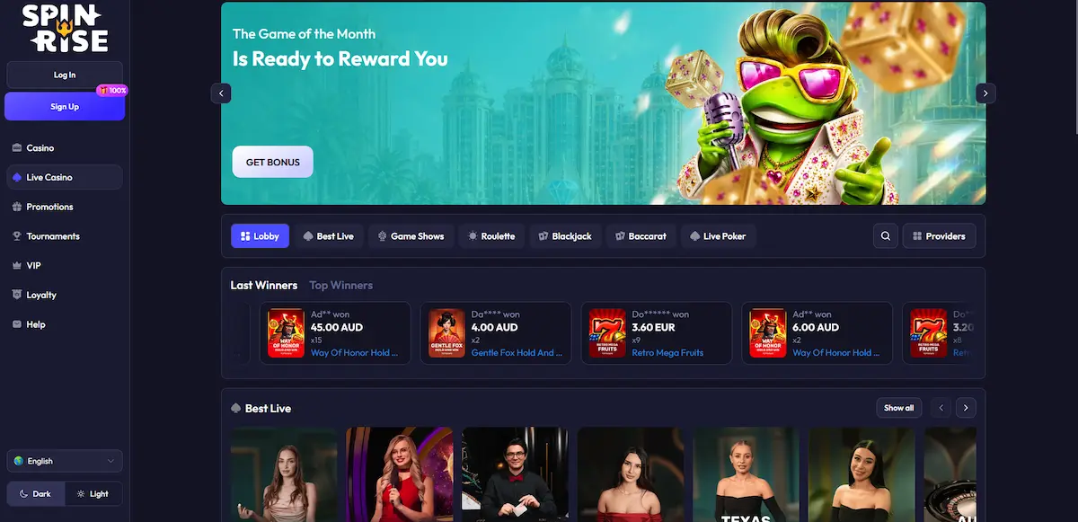 Spinrise live casino tables powered by Evolution Gaming for Canadian players