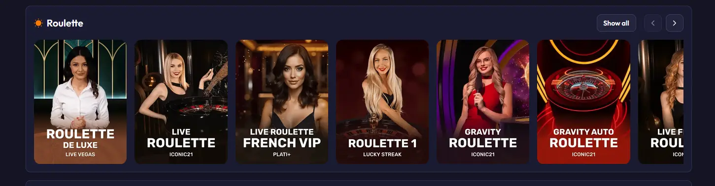 Spinrise live roulette tables including Gravity Roulette by Evolution Gaming